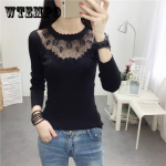 Pofulove Sexy Lace Ažuurne alumine s&auml;rk pikkade varrukatega &otilde;huke &uuml;mara kaelusega kampsun naiste kampsun, pullover M must