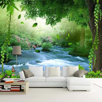 Stream Trees Wallpaper 3D seinamaaling, Metsa p&auml;ikesevalguse seinamaali plakatid, magamistuppa, vannituppa, t&ouml;&ouml;tuppa, elutuppa 200 cm(W) x 140 cm(H)