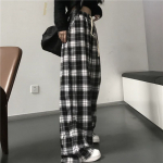 Harajuku mustad ja valged ruudulised p&uuml;ksid naiste suvised vabaaja laia s&auml;&auml;rega p&uuml;ksid korea moe lahtised sirged p&uuml;ksid, 2k alumine S