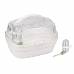 Hamsters Carrier Oravad &otilde;ues reisipuur K&auml;eshoitav l&auml;bipaistev kandja kandekott veepudeliga valge