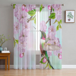 Kevadroosa lillelind Sheer Voile kardina aknakatted eesriided t&uuml;llkardinad elutuppa magamistoa sisekujundusele &scaron;ifoonkardin 1 PCS W100XH250cm