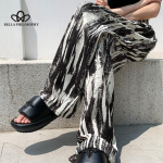 Ice Silk Tie-Dye laia s&auml;&auml;rega p&uuml;ksid Naiste suvised &otilde;hukesed k&otilde;rge v&ouml;&ouml;kohaga rippuvad laiskad stiilis sirged, lahtised salenevad vabaaja p&uuml;ksid S must