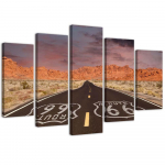 Viieosalise pildiga l&otilde;uenditr&uuml;kk Route 66 Road Landscape 100x70 oranž