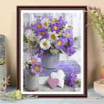 5D Teemantmaaling Valged ja lillad Kr&uuml;santeemid Ristpistes Teemanttikandid Mosaiik Kunst Pilt kivikividest Kaunistus Kingitus Full Round 20x30cm