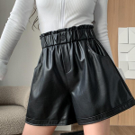 Nahast p&uuml;ksid L&uuml;hikesed p&uuml;ksid Naiste moe A-line laia s&auml;&auml;rega k&otilde;rge v&ouml;&ouml;koht vabad p&uuml;ksid S must