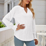 HNXC naiste moe vabaaja s&uuml;gistalvise &uuml;hev&auml;rvilise tr&uuml;kiga pikkade varrukatega V-kaelusega pluusid ja s&auml;rgid S valge