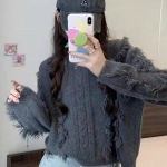 Prantsuse stiilis Tutt L&uuml;hike kampsun S&uuml;gis/talvine lahtised riided Mitmek&uuml;lgsed pikkade varrukatega O-kaelusega pullover vabaaja kootud topid 29208 One Size roheline