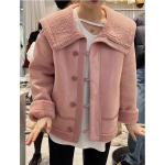 Suure rev&auml;&auml;riga rattajope, naiste lambakarva mantel, 2023. aasta talvine polsterdatud lahtine karusnahk, &uuml;ks seemisnahast top Tide S khaki