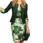 2 tk/komplekti mantli kleidikomplekt lilleprinteriga V-kaelusega varrukateta midikleit, &uuml;hev&auml;rviline lahtise &otilde;mblusega kolmveerandmantliga naiste pidulik peokleit 3XL roheline