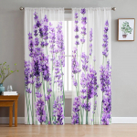 Lavendlitaim lilled L&auml;bipaistvad kardinad magamistoa elutuppa Voile aknakardinad t&uuml;llkardinad lastetuppa 135W x 114H(cm)