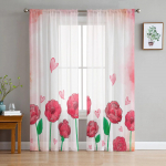 Roosa roos Romantiline Luksuslik t&uuml;llkardinad Moodne elutuba K&ouml;&ouml;k Sifoonkardin Magamistuba L&auml;bipaistev Valance kardin 135W x 183H(cm)