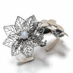 Natural Labradorite, Amethyst Gemstone 925 Sterling Silver Cuff Bangle Adj. j0t54