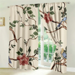 2 tk Lillelised kardinad Roosiliiliad Punased Valged Lilled Kuldsed kroonlehed Oks Lehed Akende hoolduskardinad magamistoa elutuppa W50xH130(CM)x2PCS-Rod pocket