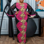 Naiste suures suuruses, &uuml;mara kaelusega, pikkade varrukatega pitsiga liibuv pikk kleit M roheline