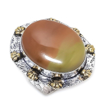 Natural Polygram Jasper Gemstone 925 Sterling Silver Two Tone Ring Size 9.5 l1e71