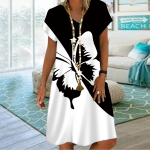 Suvine moodne V-kaelusega naiste kleit l&uuml;hikeste varrukatega valge t&auml;piline liblikastr&uuml;kiga kleit, vaba vabaaja kleit naistele XS valge