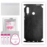 apgo Protective Skin Sticker for the back+sides compatible with Huawei P30 lite New Edition, Full Wrap Film, Foil, Vinyl - Pattern Black Leather