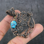 Natural Mosaic Jasper Gemstone Copper Wire Wrap Gift Jewelry Pendant 2.36 w9d50