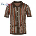 Cozy Up Meeste l&uuml;hikeste varrukatega silmkoelised s&auml;rgid Vabaaja vintage triibuline rev&auml;&auml;riga krae n&ouml;&ouml;p Alla &Uuml;lemine Mood T&ouml;&ouml; &Auml;ri Kleidis&auml;rk XL punane