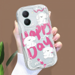 Armas koomiksimustriga kreemjas tekstuuriga korpus, lainelise servaga pehme silikoonkaanega telefoni&uuml;mbris Vivo jaoks Vivo S1 valge