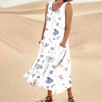 Naiste moodne vabaaja &uuml;hev&auml;rviline varrukateta puuvillane linane taskukleit L sinine