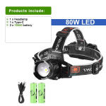 100000LM Super Bright 80W LED esilatern suure v&otilde;imsusega esituled kalap&uuml;&uuml;gi veekindlad reguleeritavad esituled v&auml;listingimustes esilatern 18650 B-2*18650 battery, USB