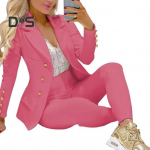 2 tk/komplekt Naiste &uuml;likonna mantli p&uuml;kste komplekt rev&auml;&auml;ri n&ouml;&ouml;biga Dekoratsioon keskmise pikkusega kardigan pikkade varrukatega jope k&otilde;rge v&ouml;&ouml;kohaga sirged p&uuml;ksid. Naiste pidulik pendeldamine 2XL roosa