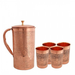 Copper Embosse stiilne haamer veekann 1500 ml koos Copper 4 veeklaasiga