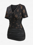 Rosegal Plus Size Tie v&auml;rvaine lillega tr&uuml;kitud Crossover Ruched Lace Trim Trimm Top L must