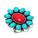 Natural Red Coral, Turquoise 925 Sterling Silver Jewelry Ring Size 7.5 v1h82