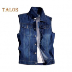 Meeste teksavest vest rev varrukateta klapiga taskud vesti mantel rebenenud augud &uuml;herealine k&otilde;rge t&auml;nava stiilis teksavest L C