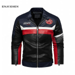 Meeste jope New Style Trendikas v&auml;rvi plokk jope Mootorratta jope pluss Velvet suures suuruses nahkjakk meestele L