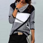 Naiste topsid Kleit, vabaaja rist V-kaelusega pikkade varrukatega s&auml;rgid v&auml;rviplokiga vabaaja tuunika pluusid topsid L must