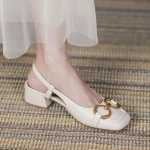 Moodsad Retro Prantsuse Hobuseraua Detailiga Pehmest Nahast Sandaalid Naiste Suveks Keskmise Kontsaga Pehme Tald Mugavad Ruudukujulise Varbaga Seljaava Kingad 35