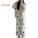 2 tk/komplekt Naiste talvepidžaama &uuml;likond Paks fliis t&otilde;mblukuga t&auml;piprintimine pikkade varrukatega k&otilde;rge kaelusega &uuml;laosa lahtised p&uuml;ksid, soojad magamisriided vabaajariietus koduseks magamistoas M aprikoosi