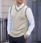 Meeste suur kootud vabaaja varrukateta V-kaelusega vest - Paksustatud vest XXXXL khaki