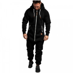 Meeste vabaaja &uuml;hev&auml;rviline fliisist kapuutsiga jumpsuit 3XL must