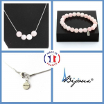 Pierres et Min&eacute;raux. Parure bijoux Bracelet Collier 4 perles Quartz rose 8 mm. Chaine en Taille personnalisable.