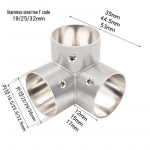 304 roostevabast terasest 3-suunaline pistik &uuml;mmarguse toruga riiulikoostu jaoks three-way F code, outer diameter 19mm