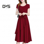 Naiste suvekleit A-l&otilde;ikeline lapitehnikas midikleit O-kaelusega l&uuml;hikeste varrukatega paelv&ouml;&ouml;kohaga &uuml;hev&auml;rviline kleit kohtingutele pidudele t&ouml;&ouml;le s&otilde;itmiseks L roosa