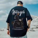 Uus lahe mootorratta prindiga Harajuku t&auml;nava l&uuml;hikeste varrukatega meeste suvetrend 100% puuvill k&otilde;rge kvaliteediga &uuml;mara kaelusega fitness-top S beež