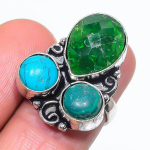 Chrome Diopside, Turquoise Handmade 925 Sterling Silver Ring Size 6.5 u3h28