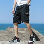 M-5XL Br&auml;ndi Mehed Trend Cargo Shorts Meeste Kirjatr&uuml;kiga Taskup&uuml;ksid Suvised Uus mood vabaaja sirged l&uuml;hikesed p&uuml;ksid Meeste Ropa Hombre XXXL must