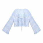 Prantsuse stiilis l&uuml;hike V-kaelusega pitsist p&auml;ikesekaitsega kootud kardigan naistele, &otilde;hukese l&otilde;ikega l&uuml;hike topp pealisr&otilde;ivaste jaoks One size valge