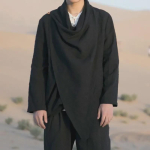 Meeste Kevad/S&uuml;gis Budistlik Hanfu Tuulejope: Keskmise pikkusega puuvillane ja linane taoistlik r&uuml;&uuml;-keep 2XL must