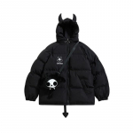 Gooti Paks Parka Jakk Hip Hop Kuradisarved Tiib Paar Kapuutsiga Polsterdatud Jakk Streetwear Mantel Talveriided M must