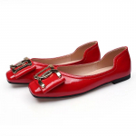 luksuslik 2024 Ballerina Naiste Slip-on Kingad Naiste Kevadmoe Ballet Kingad Ruudukujuline Varvas Lakknahast Kingad Loafers Naised Punane 35 punane