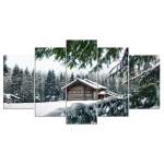 Snow Mountain Wood House Home Decor l&otilde;uendiprint 5 tk HD seinakunst Moodsad pildid Elutuba Modulaarne Ilma raamita 20x35cm*2 20x45cm*2 20x55cm*1