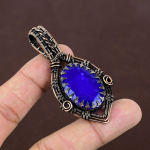 Sapphire(Simulated) Gemstone Handmade Copper Wire Wrap Pendant 2.64 w9t52