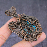 Natural Tibetan Turquoise Copper Wire Wrap Tree Of Life Pendant 2.95 f9g38